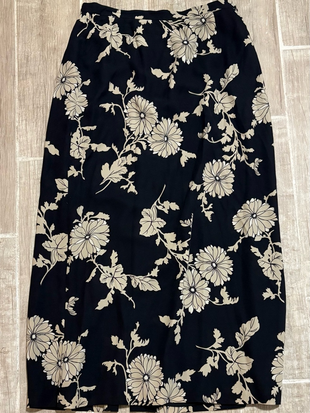 Casual Corner Black Maxi Skirt with Beige Floral Print